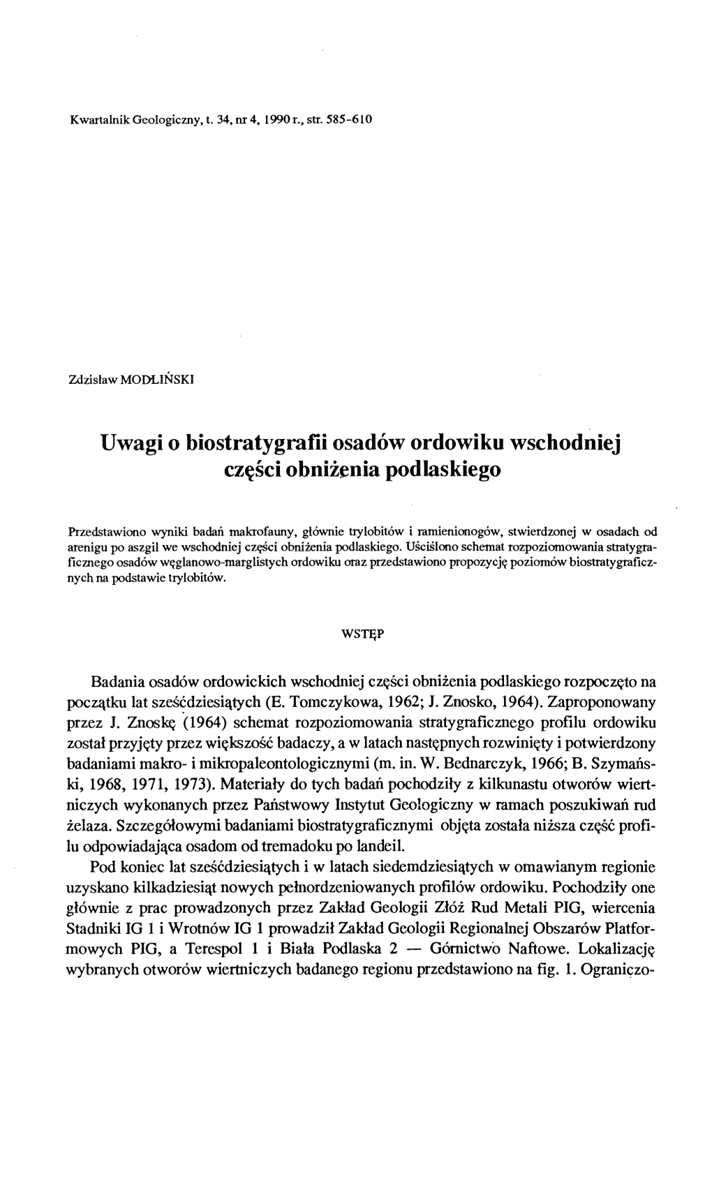 Uwagi 0 Biostratygrafii Osadow Ordowiku Wschodniej Cz~Sci Obnizenia Podlaskiego