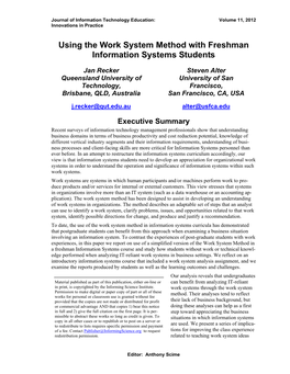 Using the Work System Method with Freshman Information Systems Students