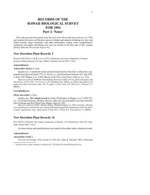 RECORDS of the HAWAII BIOLOGICAL SURVEY for 1994 Part 2: Notes1