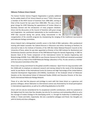 Obituary: Professor Arturo Falaschi the Human Frontier Science