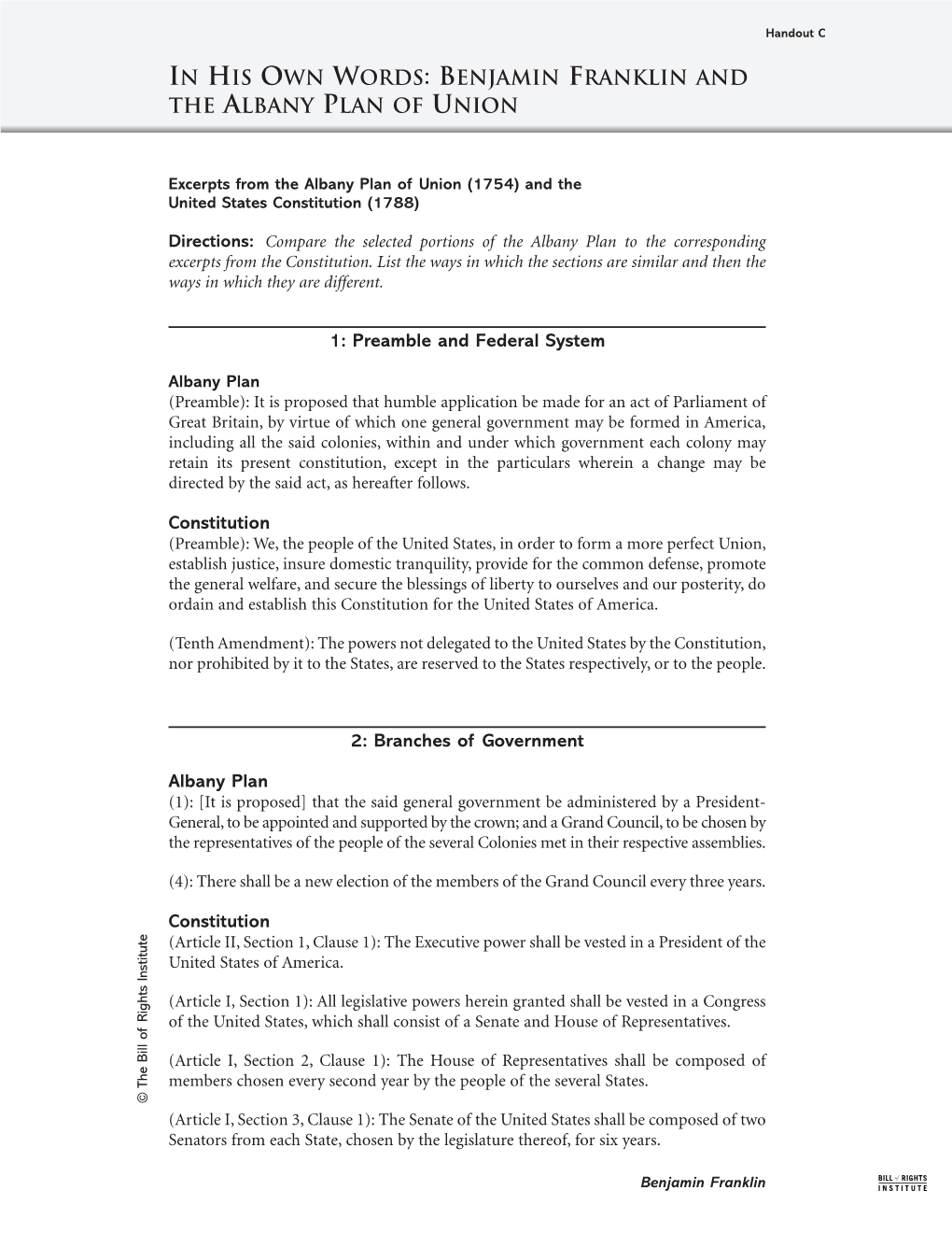 Benjamin Franklin and the Albany Plan of Union