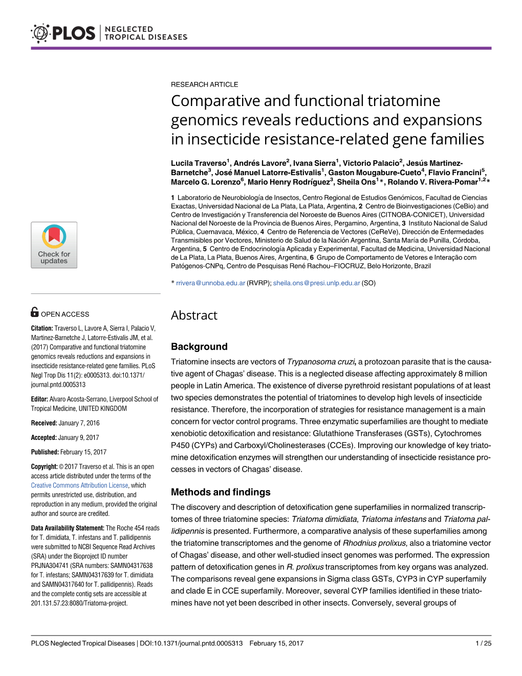 Comparative and Functional Triatomine Genomics Reveals Reductions and Expansions in Insecticide Resistance-Related Gene Families