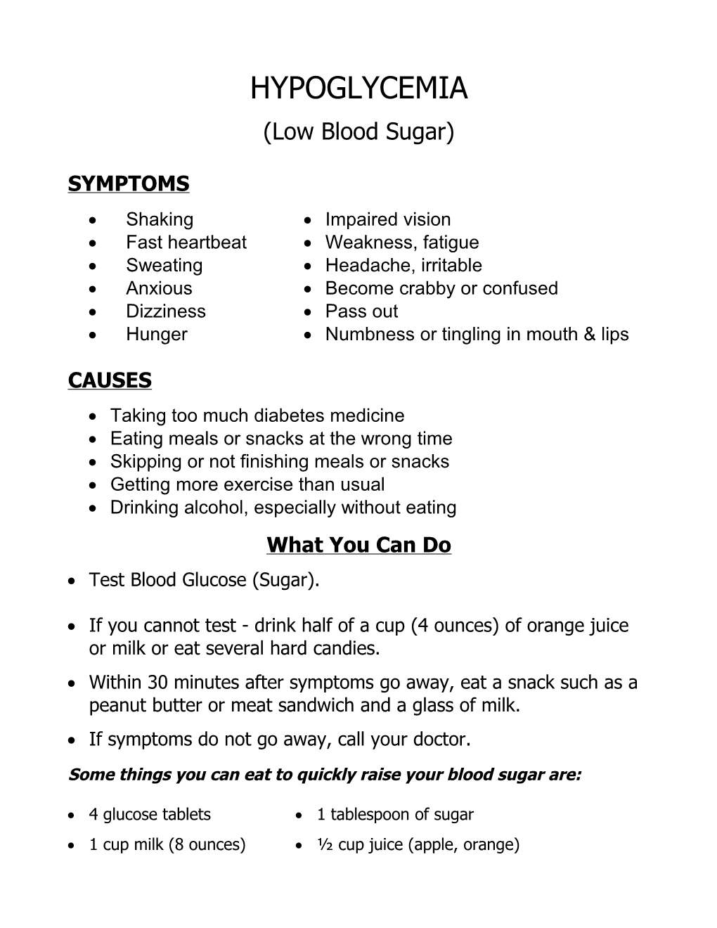 Low Blood Sugar