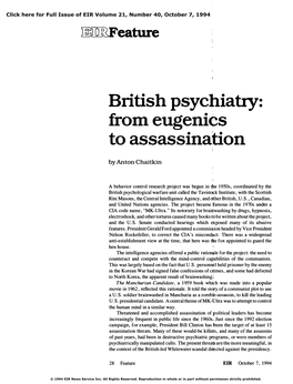British Psychiatry: from Eugenics to Assassination