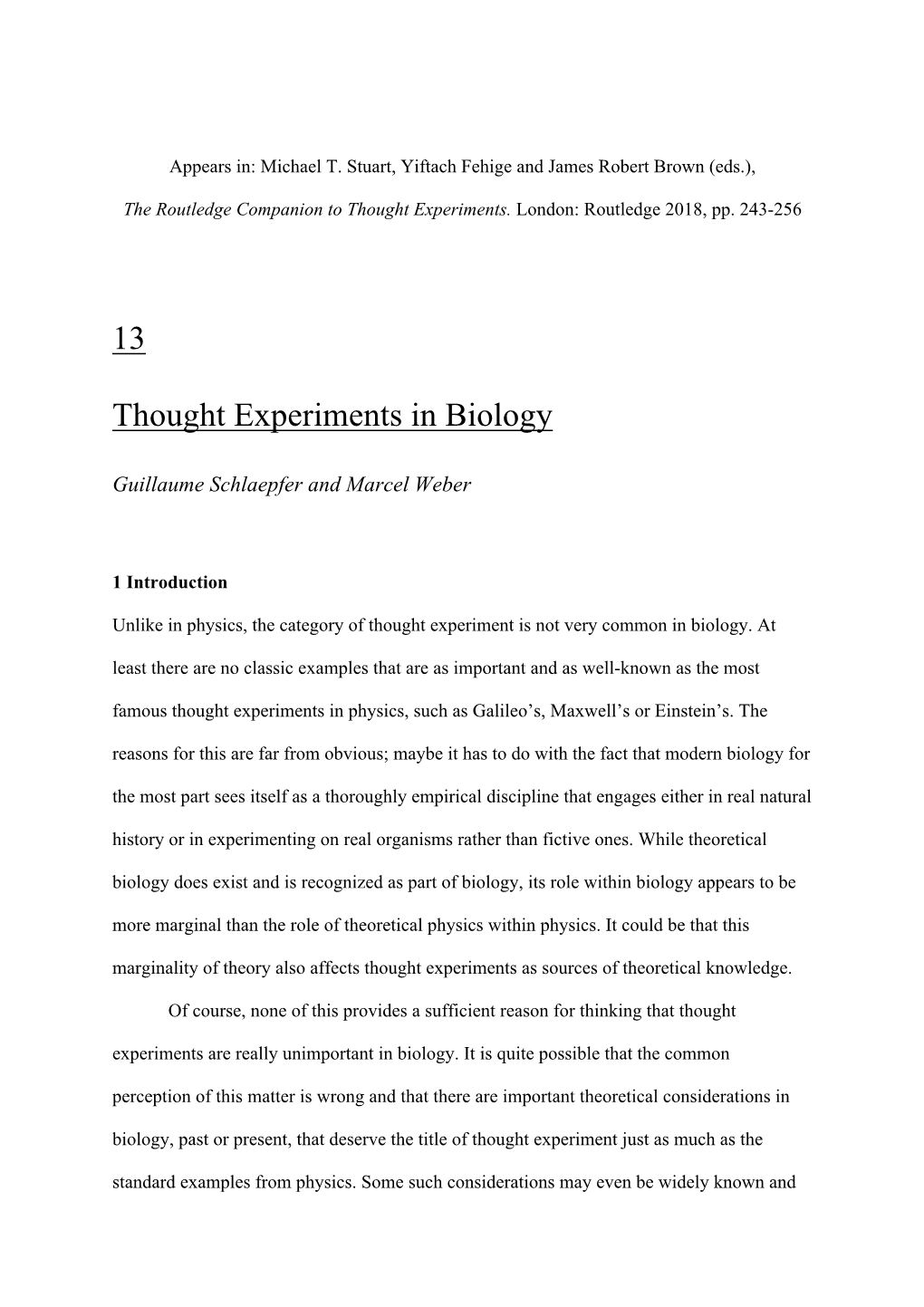 Thought Experiments in Biology Preprint