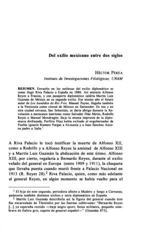 A Riva Palacio Le Tocó Testificar La Muerte De Alfonso XII, Como a Rodolfo Y a Alfonso Reyes La Amistad De Alfonso XIII Y A