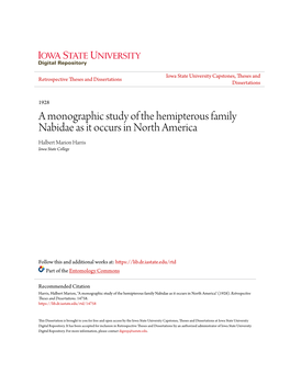 A Monographic Study of the Hemipterous Family Nabidae As It Occurs in North America Halbert Marion Harris Iowa State College