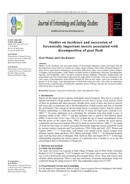 Studies on Incidence and Succession of Forensically Important Insects