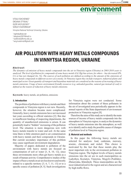 Air Pollution with Heavy Metals Compounds in Vinnytsia Region, Ukraine