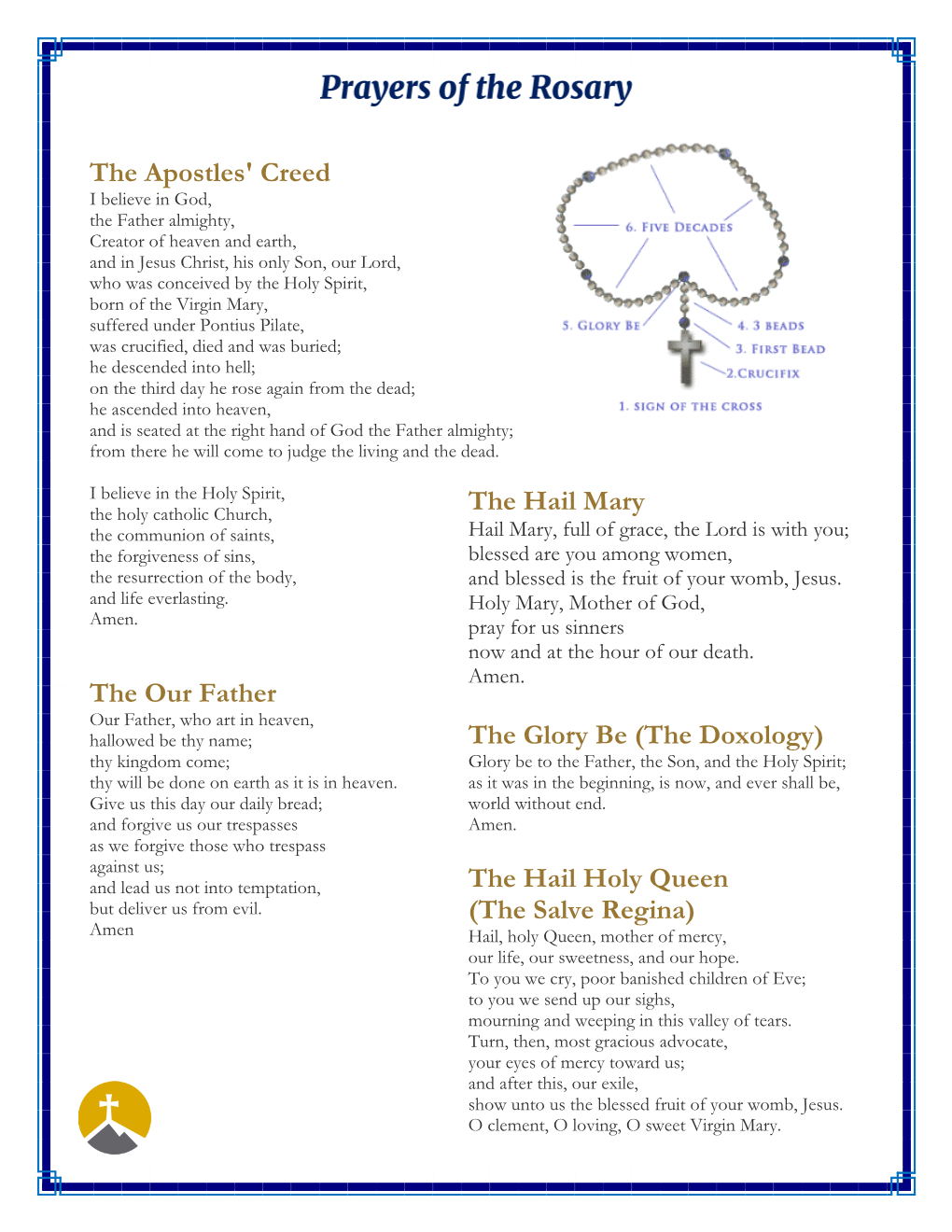 Hail Mary Our Father Apostles Creed Prayers In Printable Form ...