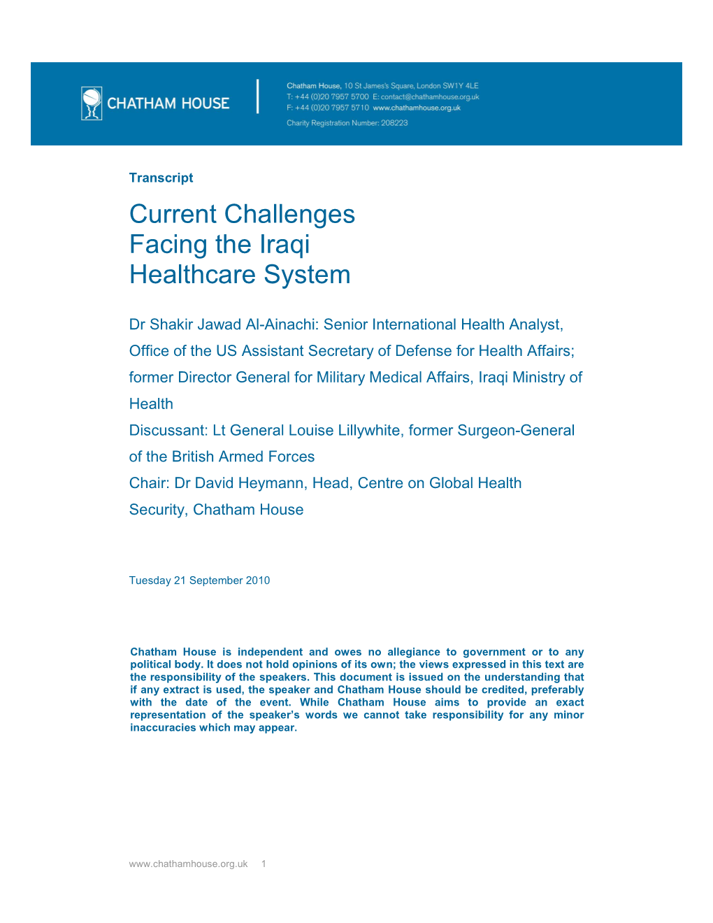 Current Challenges Facing the Iraqi Healthcare System