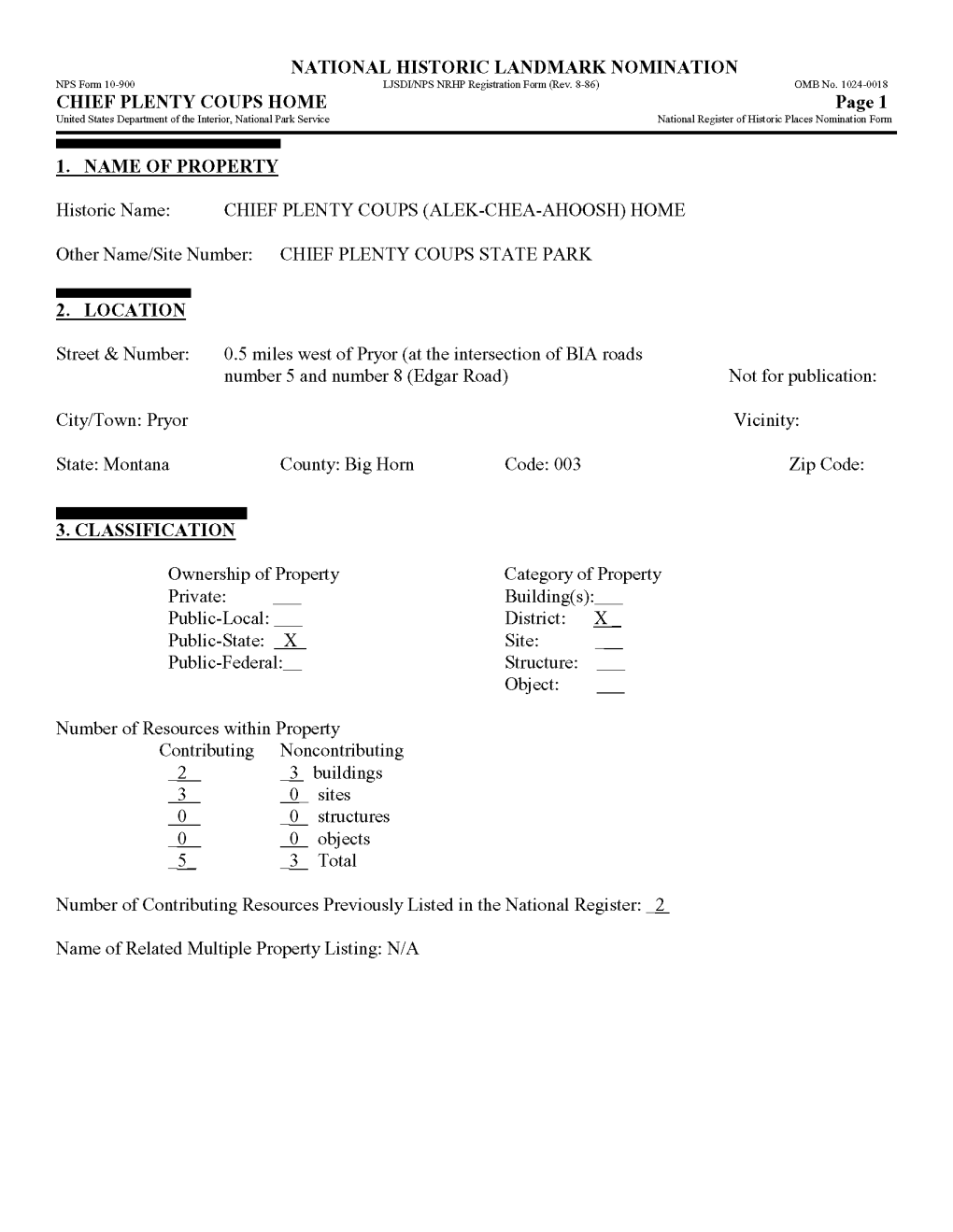 NATIONAL HISTORIC LANDMARK NOMINATION NPS Form 10-9 LJSDI/NPS NRHP Registration Form (Rev