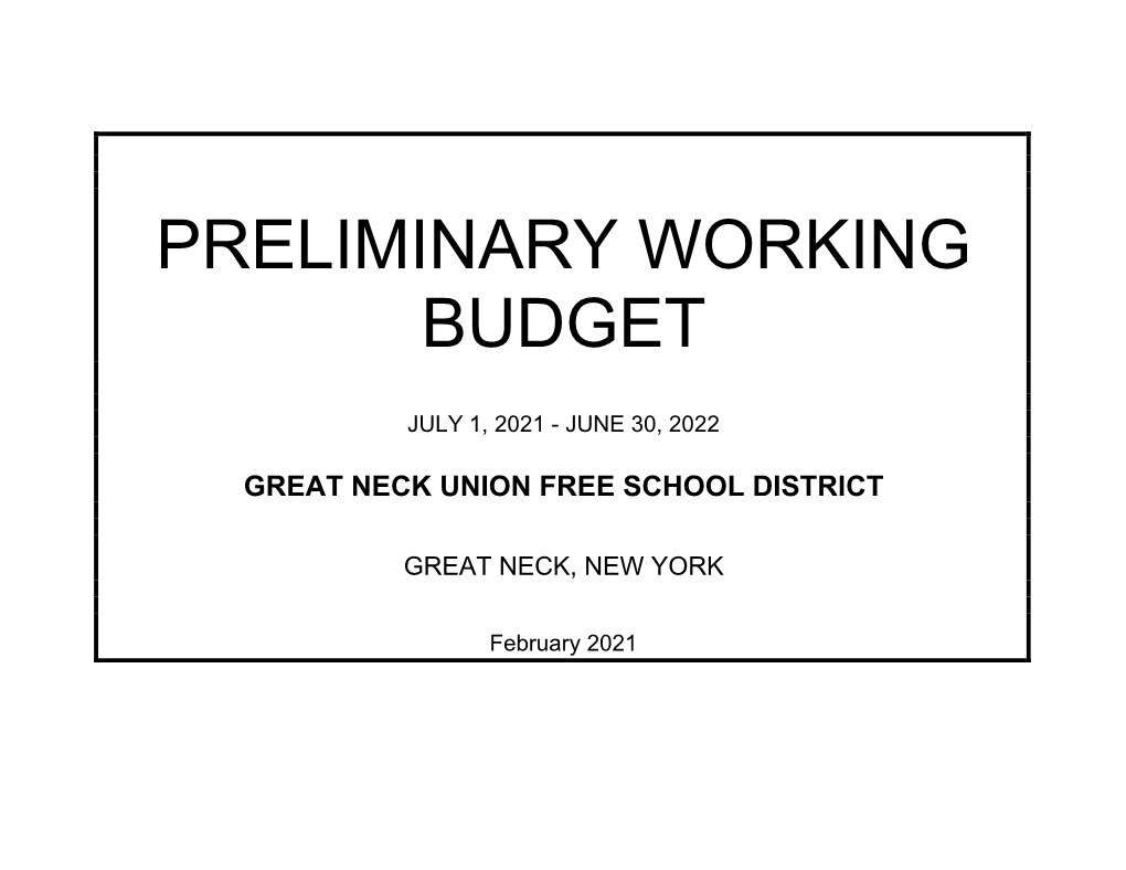 Preliminary Working Budget