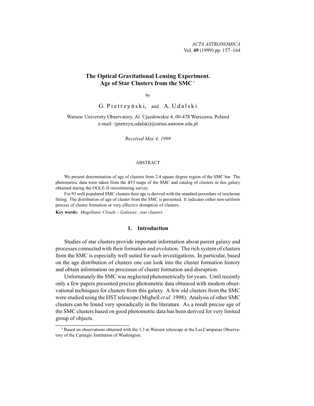 The Optical Gravitational Lensing Experiment. Age of Star Clusters