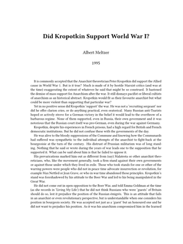 Did Kropotkin Support World War I?