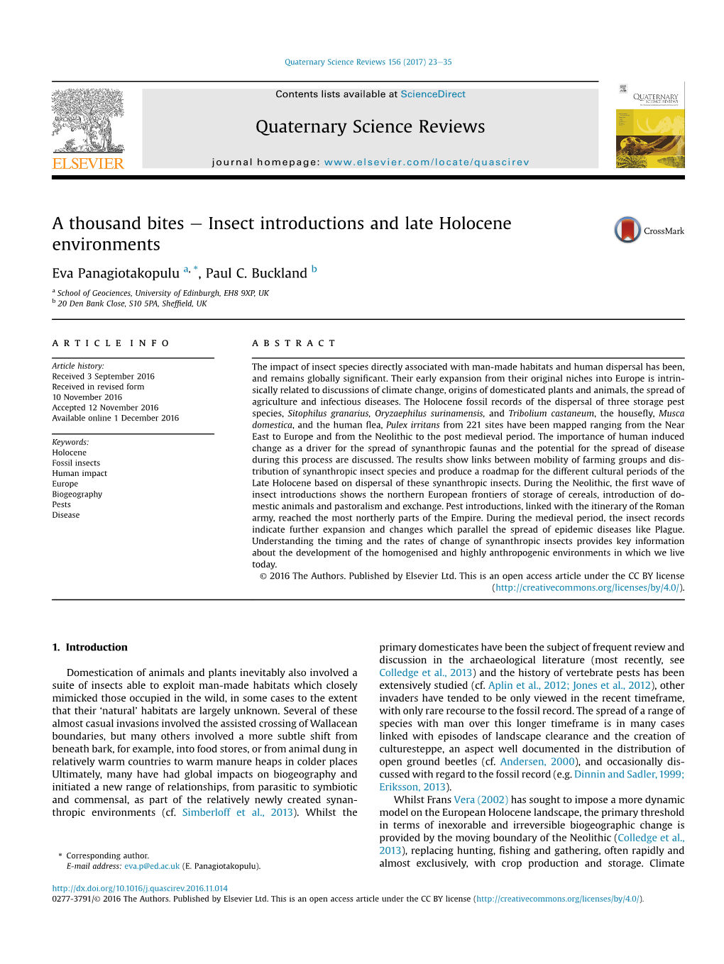 Insect Introductions and Late Holocene Environments