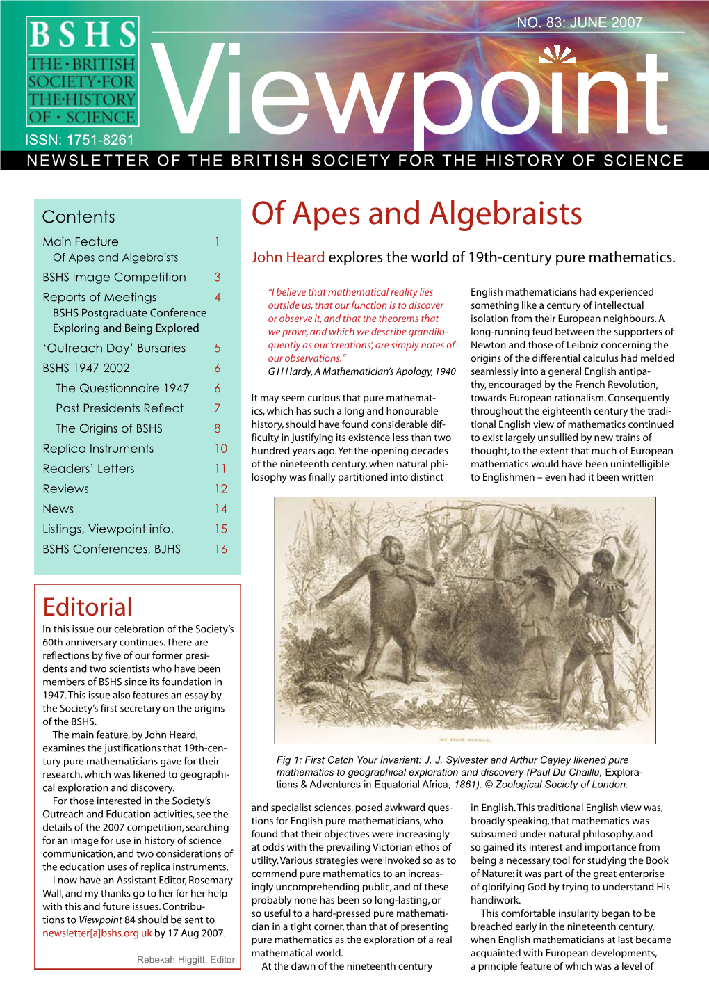 Of Apes and Algebraists Main Feature 1 of Apes and Algebraists John Heard Explores the World of 19Th-Century Pure Mathematics