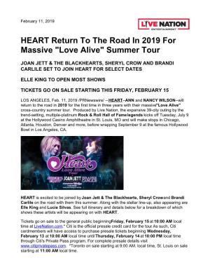 HEART Return to the Road in 2019 for Massive "Love Alive" Summer Tour