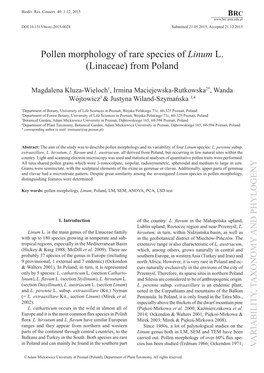 Pollen Morphology of Rare Species of Linum L. (Linaceae) from Poland