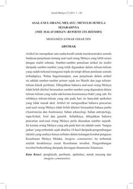 Asal-Usul Orang Melayu: Menulis Semula Sejarahnya (The Malay Origin: Rewrite Its History)