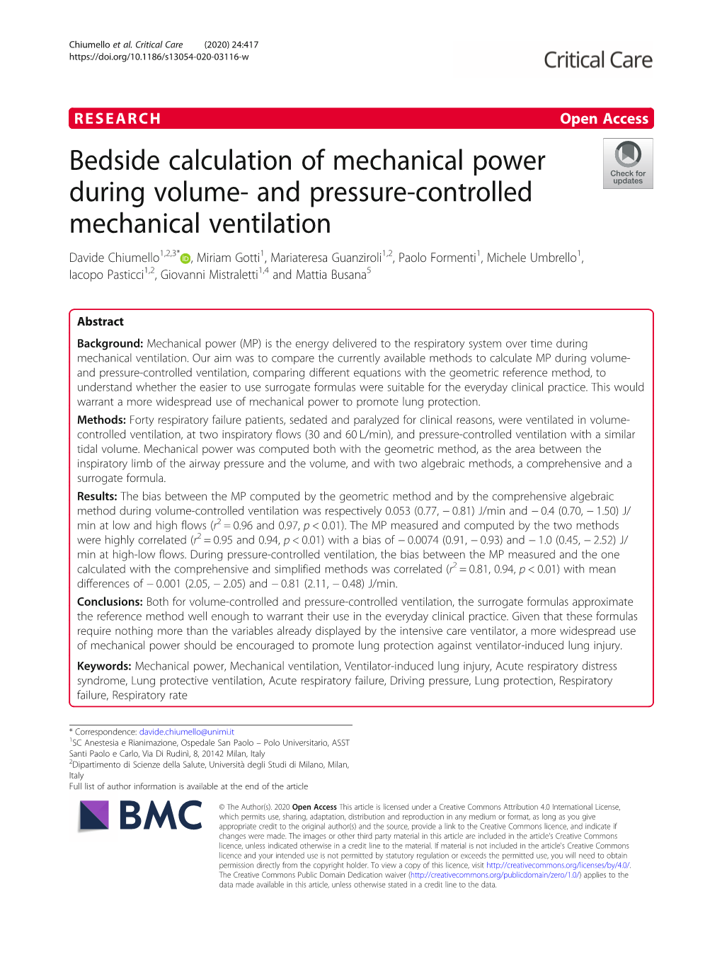 Bedside Calculation of Mechanical Power During Volume