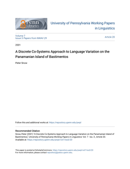 A Discrete Co-Systems Approach to Language Variation on the Panamanian Island of Bastimentos