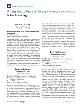 Undergraduate Research Symposium May 21, 2010 Mary Gates Hall Online Proceedings