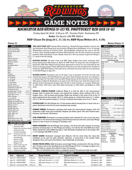 GAME NOTES Rochester Red Wings (8-12) Vs