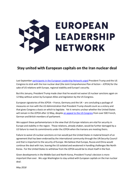 Stay United with European Capitals on the Iran Nuclear Deal
