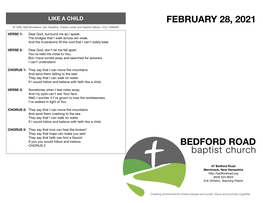 BEDFORD ROAD Baptist Church FEBRUARY 28, 2021