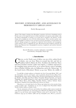 History, Ethnography, and Aetiology in Herodotus' Libyan Logos