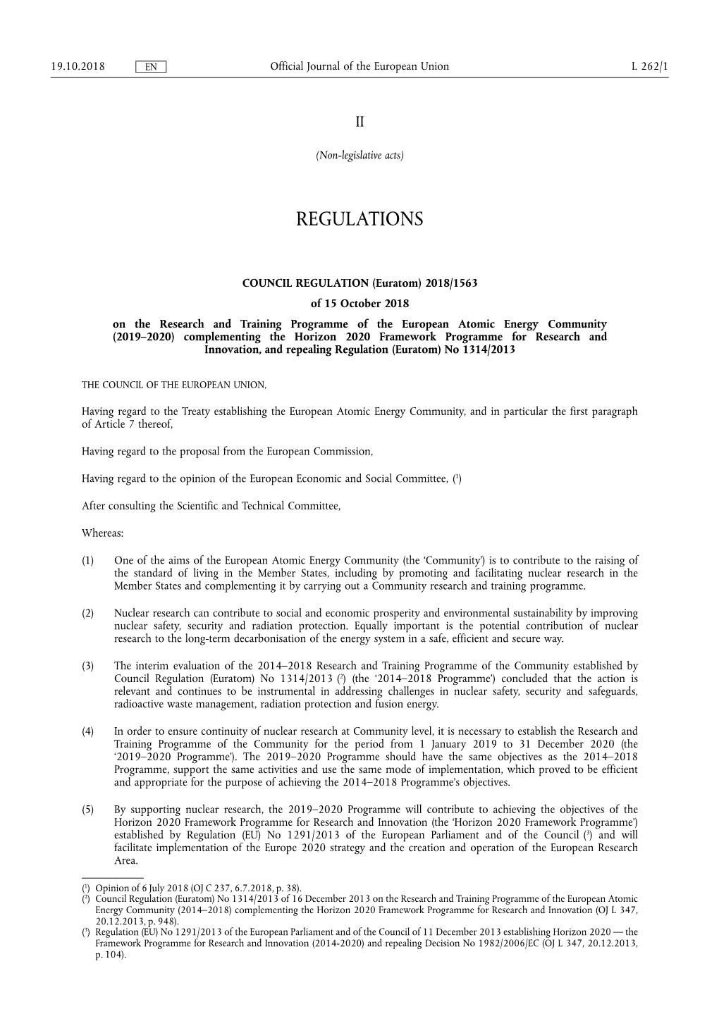 COUNCIL REGULATION (Euratom) 2018/ 1563