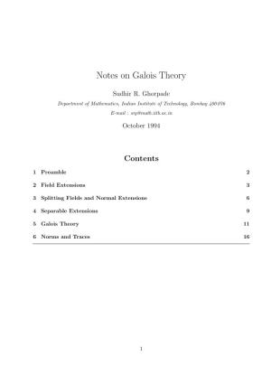 Notes on Galois Theory
