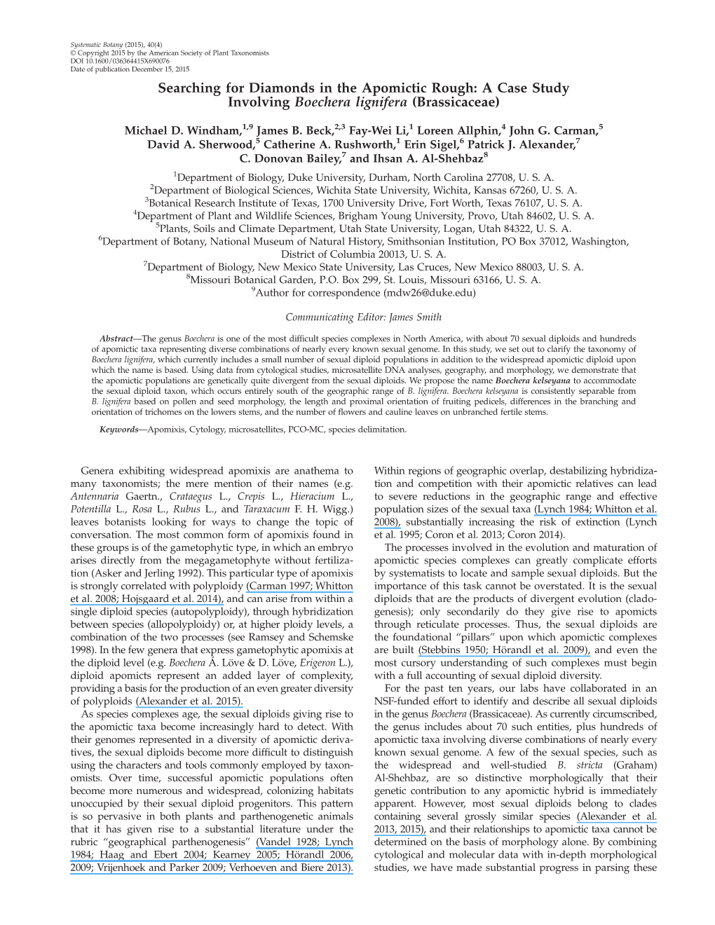 Searching for Diamonds in the Apomictic Rough: a Case Study Involving Boechera Lignifera (Brassicaceae)