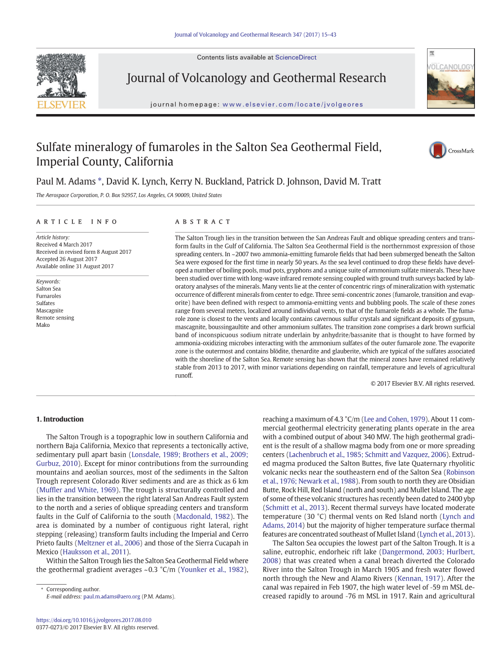 Sulfate Mineralogy of Fumaroles in the Salton Sea Geothermal Field, Imperial County, California