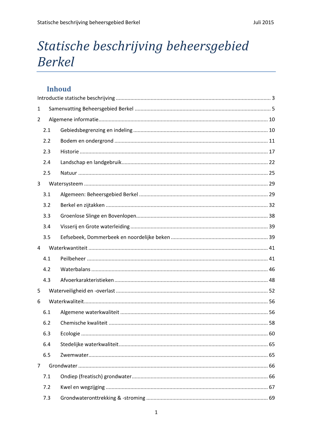 Statische Beschrijving Beheersgebied Berkel Juli 2015