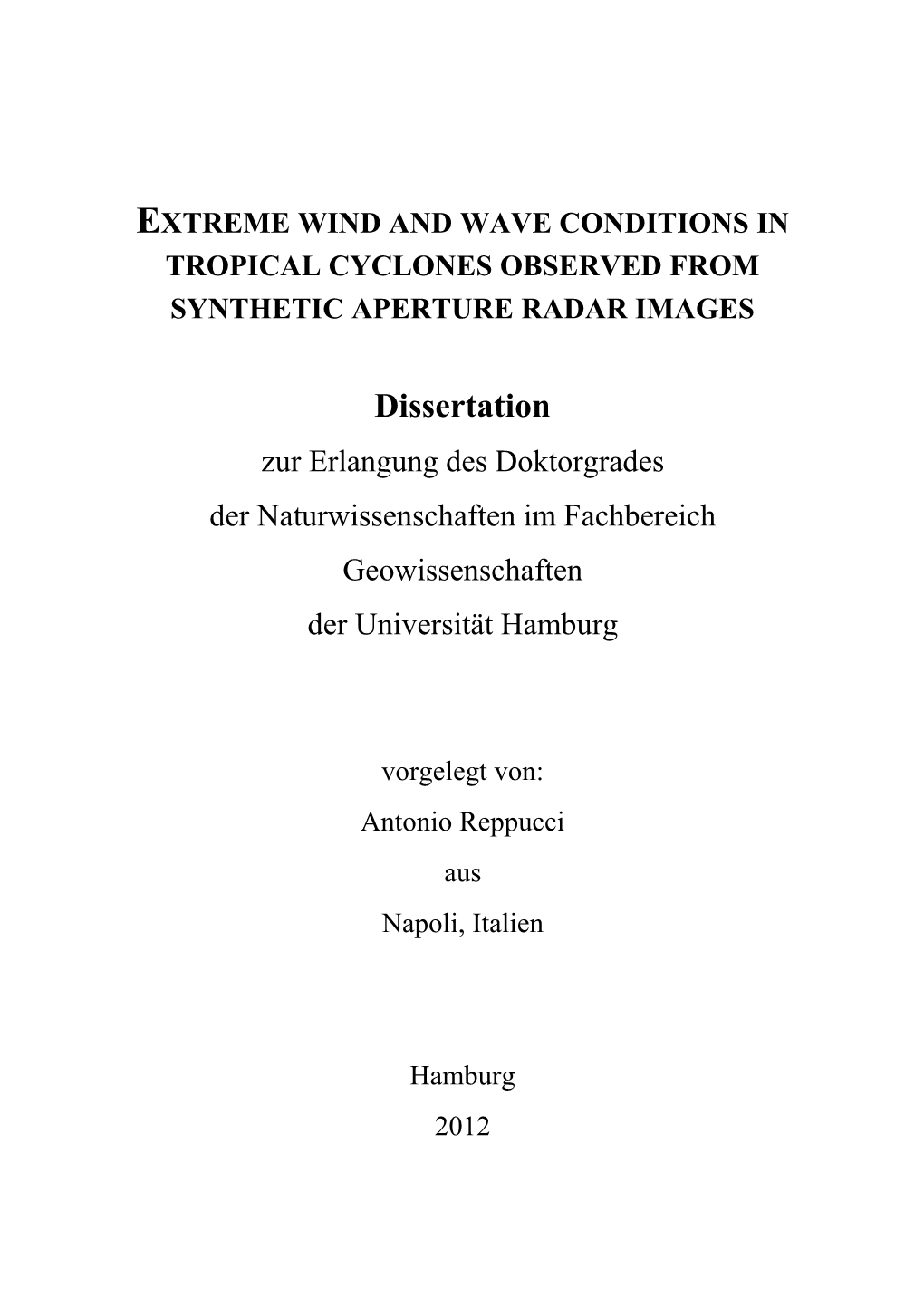 Dissertation Zur Erlangung Des Doktorgrades Der Naturwissenschaften Im Fachbereich Geowissenschaften Der Universität Hamburg