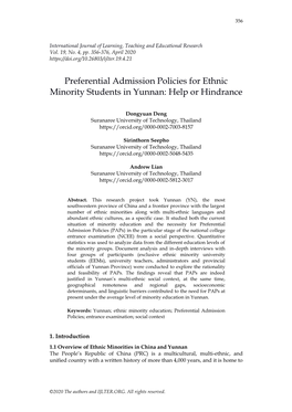 Preferential Admission Policies for Ethnic Minority Students in Yunnan: Help Or Hindrance