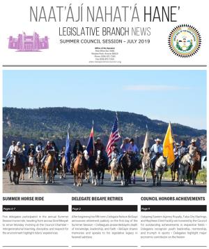 Legislative Branch News SUMMER COUNCIL SESSION - JULY 2019