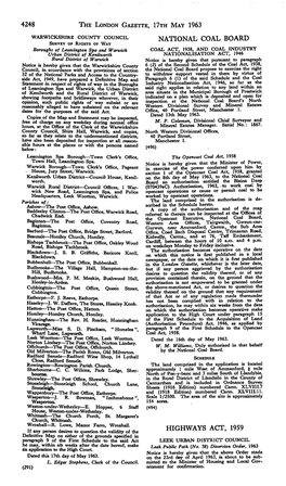 4248 the London Gazette, I?Th May 1963 National Coal Board Highways Act, 1959
