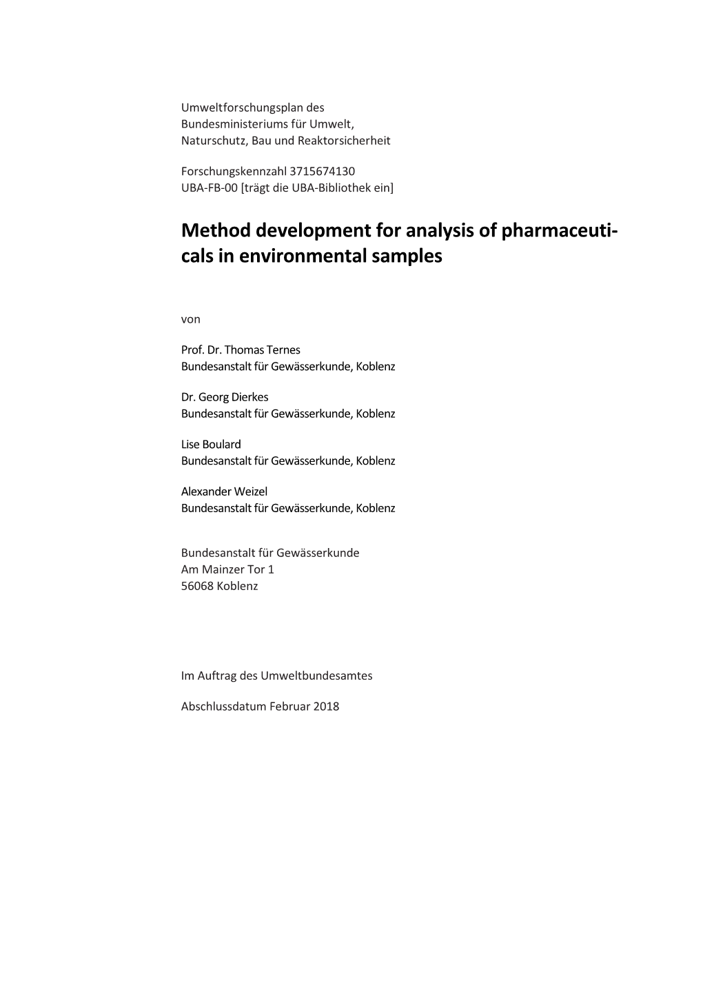 Method Development for Analysis of Pharmaceuti-Cals in Environmental