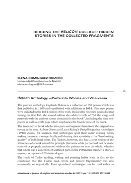 Reading the Helicon Collage: Hidden Stories in the Collected Fragments