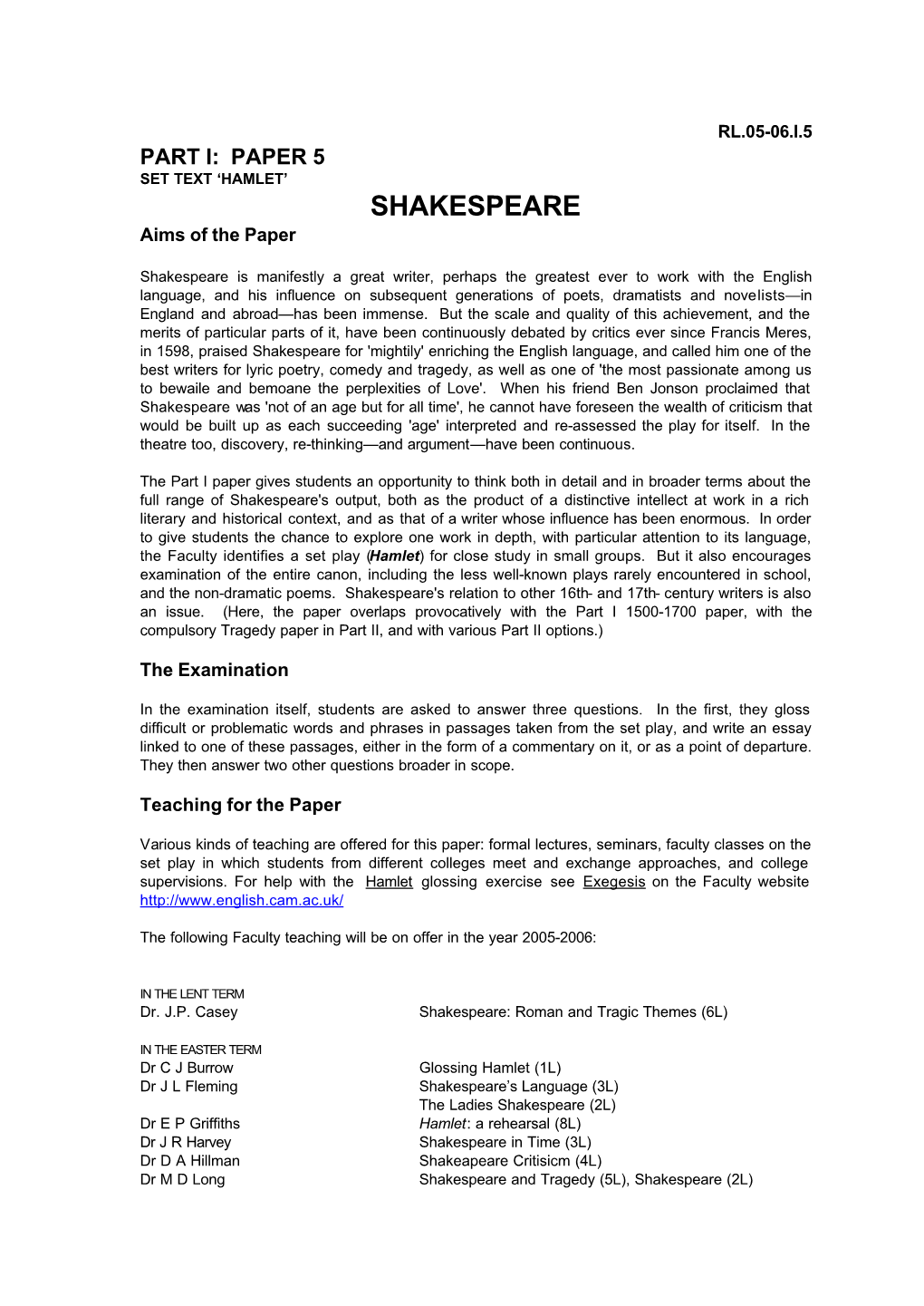 SHAKESPEARE Aims of the Paper