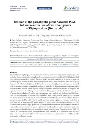 Revision of the Paraphyletic Genus Koerneria Meyl, 1960 and Resurrection of Two Other Genera of Diplogastridae (Nematoda)
