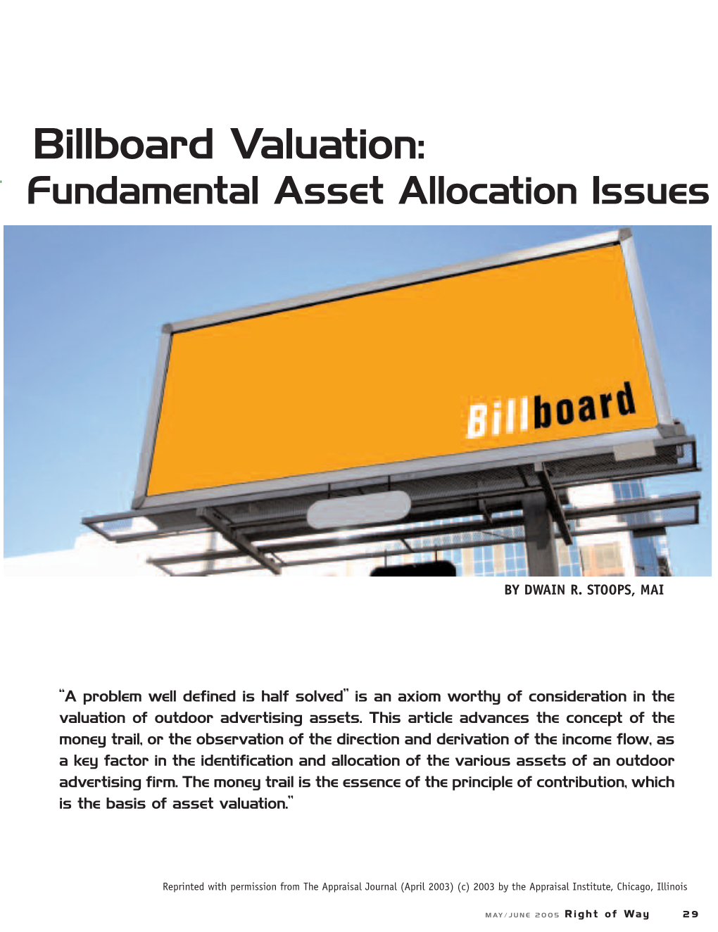 Billboard Valuation: Fundamental Asset Allocation Issues