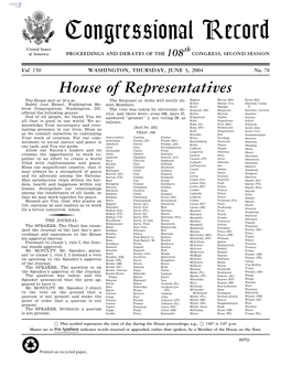 Congressional Record United States Th of America PROCEEDINGS and DEBATES of the 108 CONGRESS, SECOND SESSION