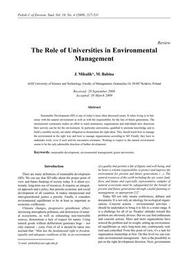 The Role of Universities in Environmental Management