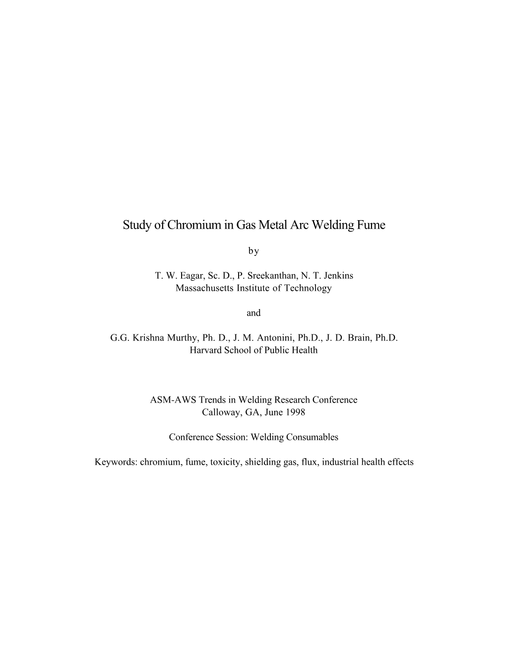 Study of Chromium in Gas Metal Arc Welding Fume