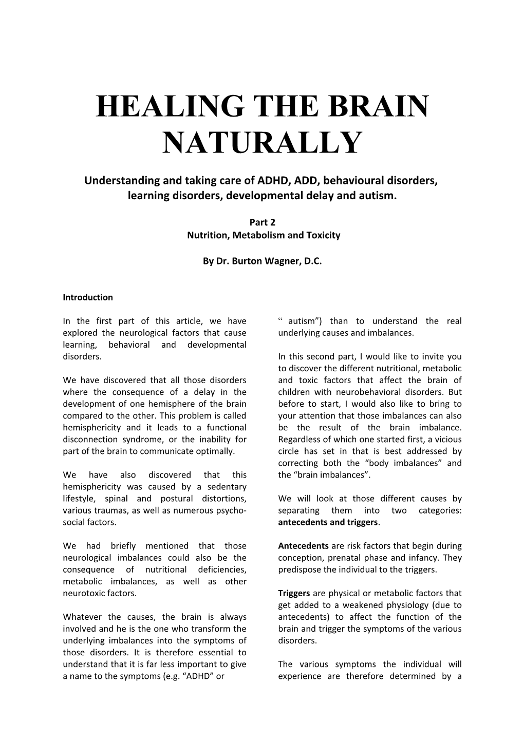 Healing the Brain Naturally