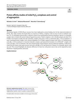 Proton Affinity Studies of Nickel N2S2 Complexes and Control of Aggregation